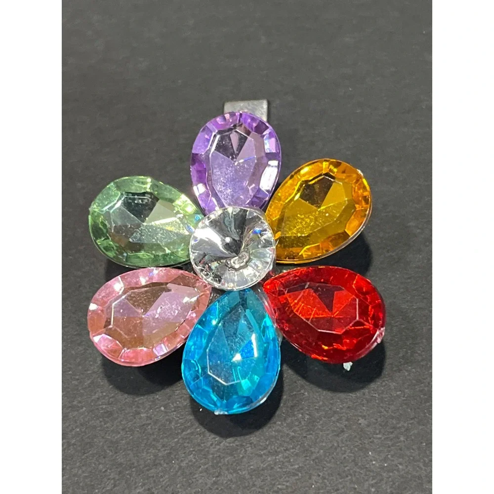 4pc Crystal Flower Hair Clips Set Rhinestone Alligator Clips Multicolor Black